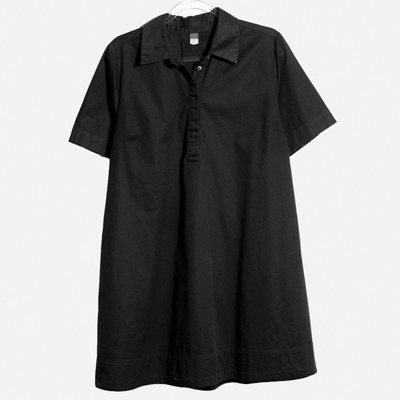 Black 60s Trapeze Popover Dress Cotton Collared Short Sleeve Minimal Plus Sz 1X - Picture 2 of 5